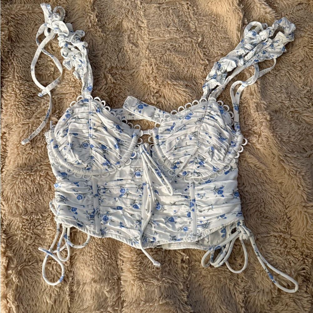 Floral Lace-Up Women's Top- South Moon Under Island Gypsy Top